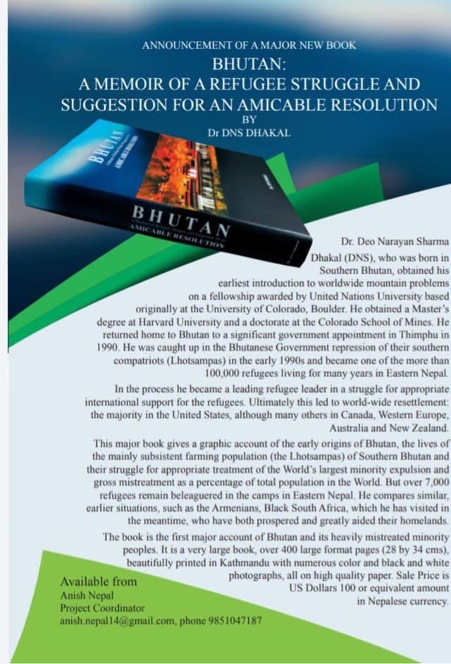 Bhutan: A Memoir of Refugee Struggle by Dr. D. N. S. Dhakal